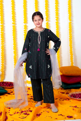 Girls Black Embroidered Cambric Suit | 3-Pieces Eastern Wear | Winter Collection