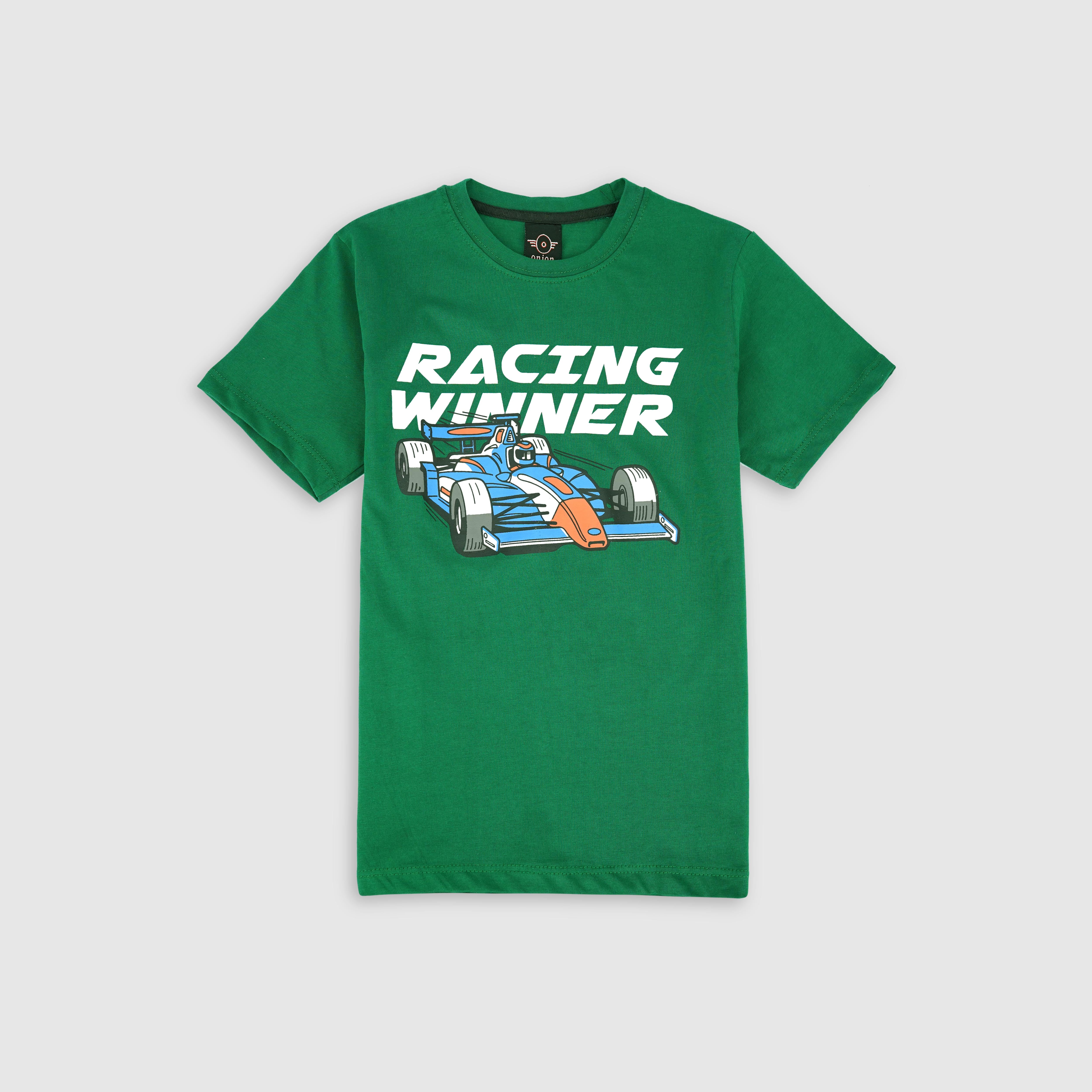 Boys Pure Cotton "Racing Winner" Graphic T-Shirt
