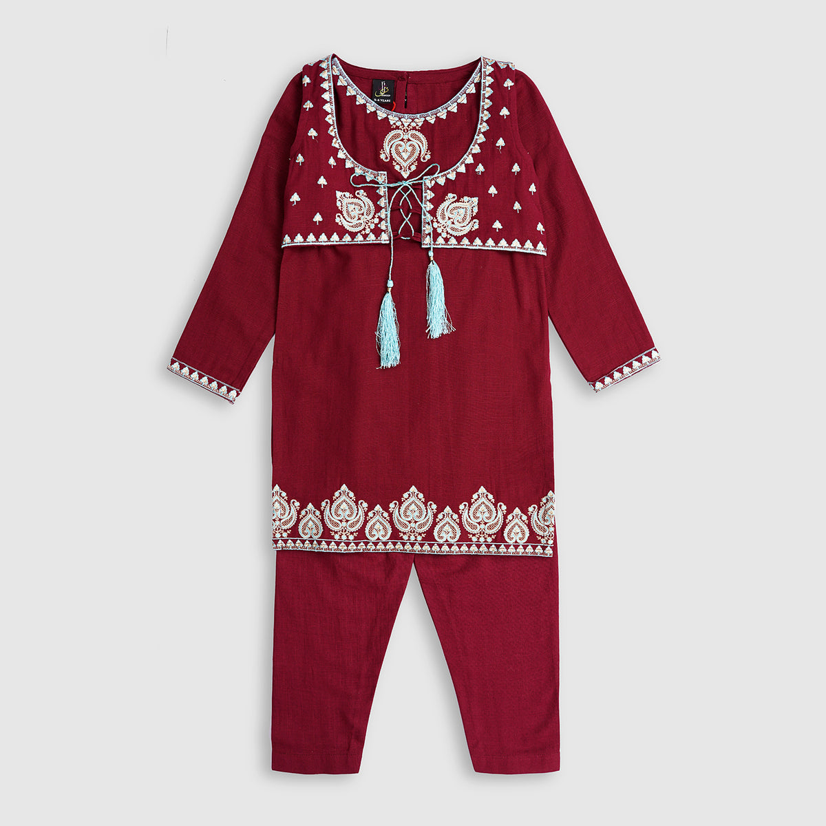 STITCHED 2 PIECE TILLA EMBELLISHED MAROON KHADDAR SHIRT TROUSER