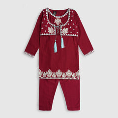 STITCHED 2 PIECE TILLA EMBELLISHED MAROON KHADDAR SHIRT TROUSER