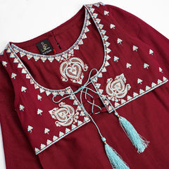STITCHED 2 PIECE TILLA EMBELLISHED MAROON KHADDAR SHIRT TROUSER