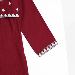 STITCHED 2 PIECE TILLA EMBELLISHED MAROON KHADDAR SHIRT TROUSER