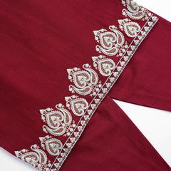 STITCHED 2 PIECE TILLA EMBELLISHED MAROON KHADDAR SHIRT TROUSER