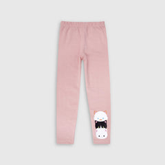 Girls Soft Cotton Printed Light Pink Leggings