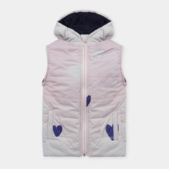 Girls Premium Quality Heart Printed Sleeveless Zipper Hoodie Jacket