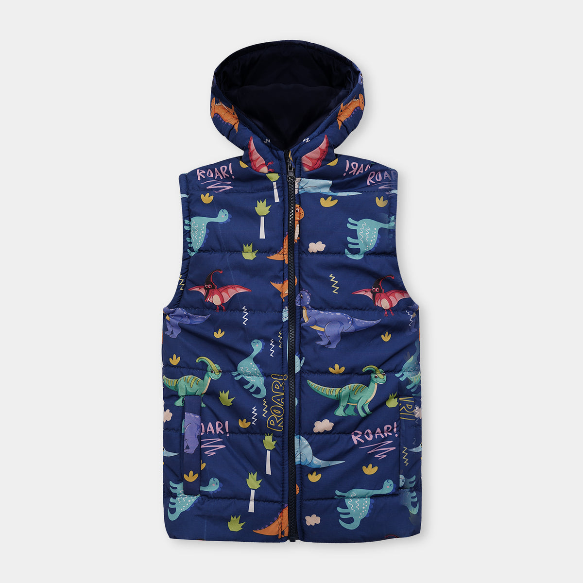 Kids Premium Quality All-Over Printed Sleeveless Puffer Zipper Hoodie Jacket