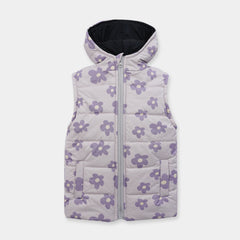 Girls Premium Quality All-Over Printed Sleeveless Puffer Zipper Hoodie Jacket