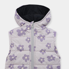 Girls Premium Quality All-Over Printed Sleeveless Puffer Zipper Hoodie Jacket