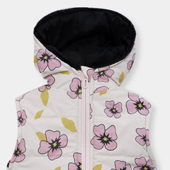 Girls Premium Quality All-Over Printed Sleeveless Puffer Zipper Hoodie Jacket