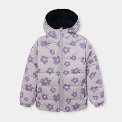 Girls Premium Quality All-Over Printed Puffer Zipper Hoodie Jacket