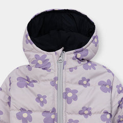 Girls Premium Quality All-Over Printed Puffer Zipper Hoodie Jacket