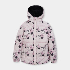 Girls Premium Quality All-Over Minnie Mouse Printed Puffer Zipper Hoodie Jacket