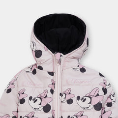 Girls Premium Quality All-Over Minnie Mouse Printed Puffer Zipper Hoodie Jacket