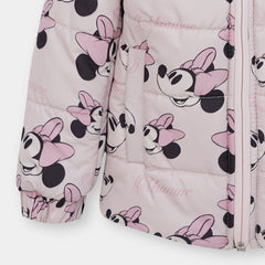 Girls Premium Quality All-Over Minnie Mouse Printed Puffer Zipper Hoodie Jacket