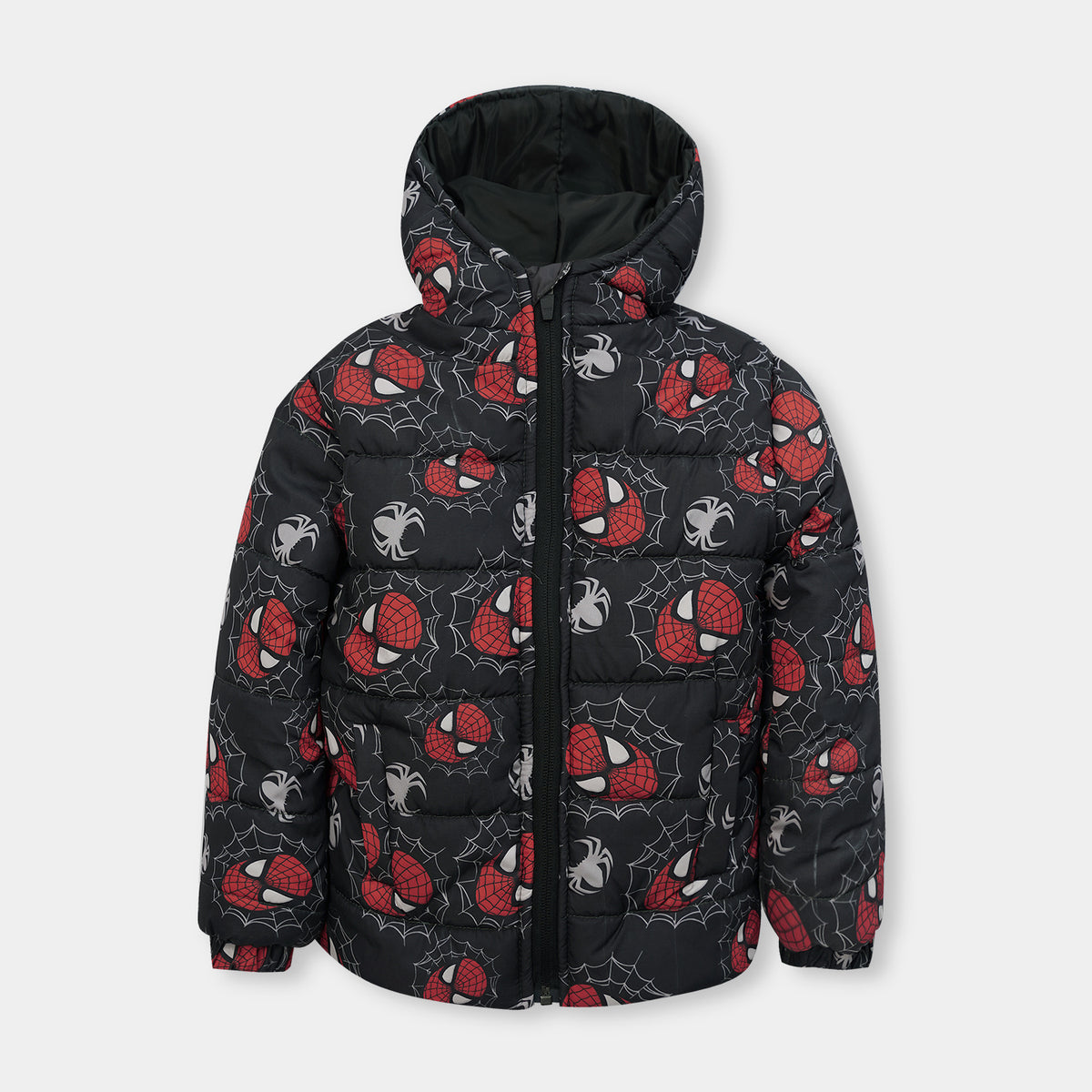 Kids Premium Quality All-Over Spidermen Printed Puffer Zipper Hoodie Jacket