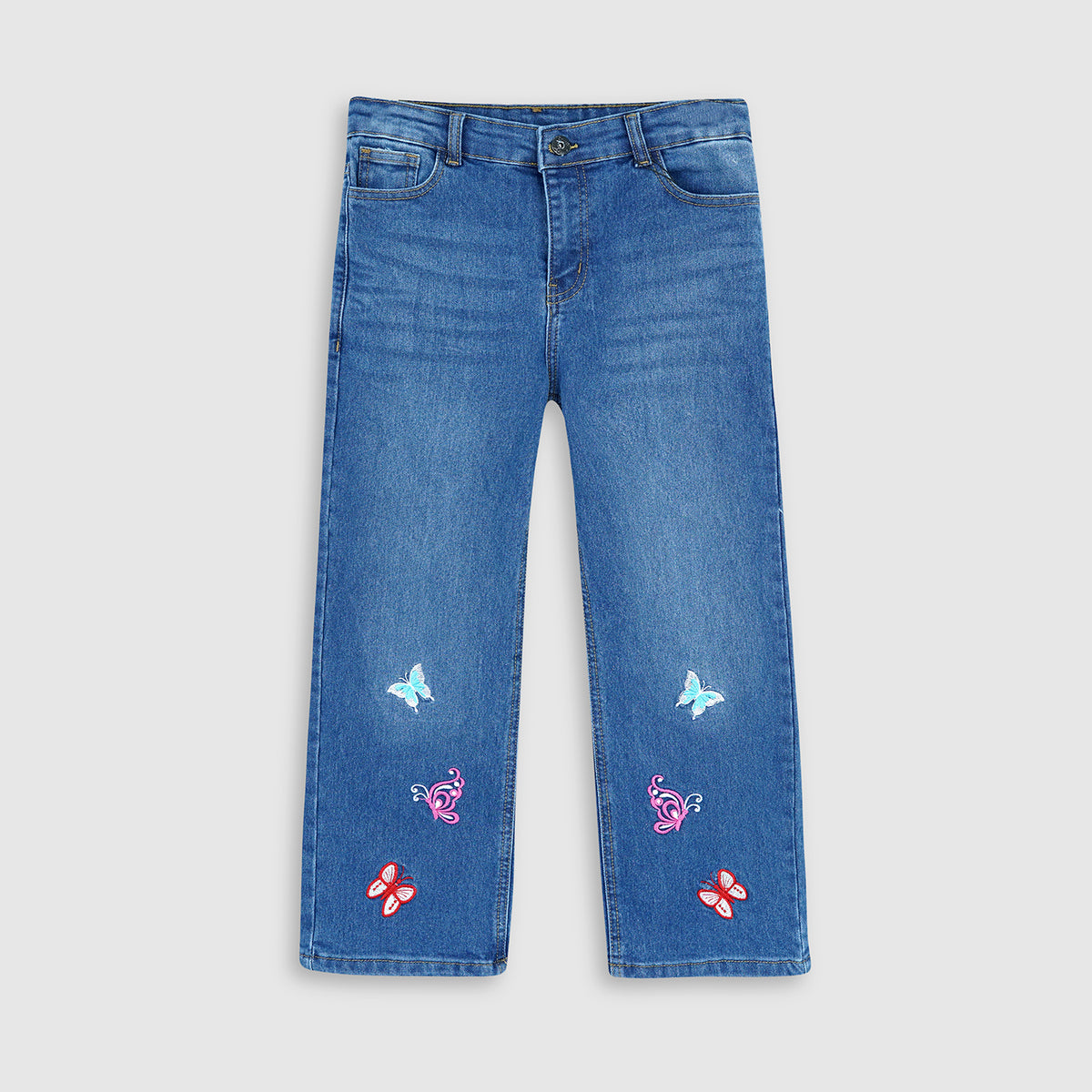 Girls Embroidered Straight Fit Jeans