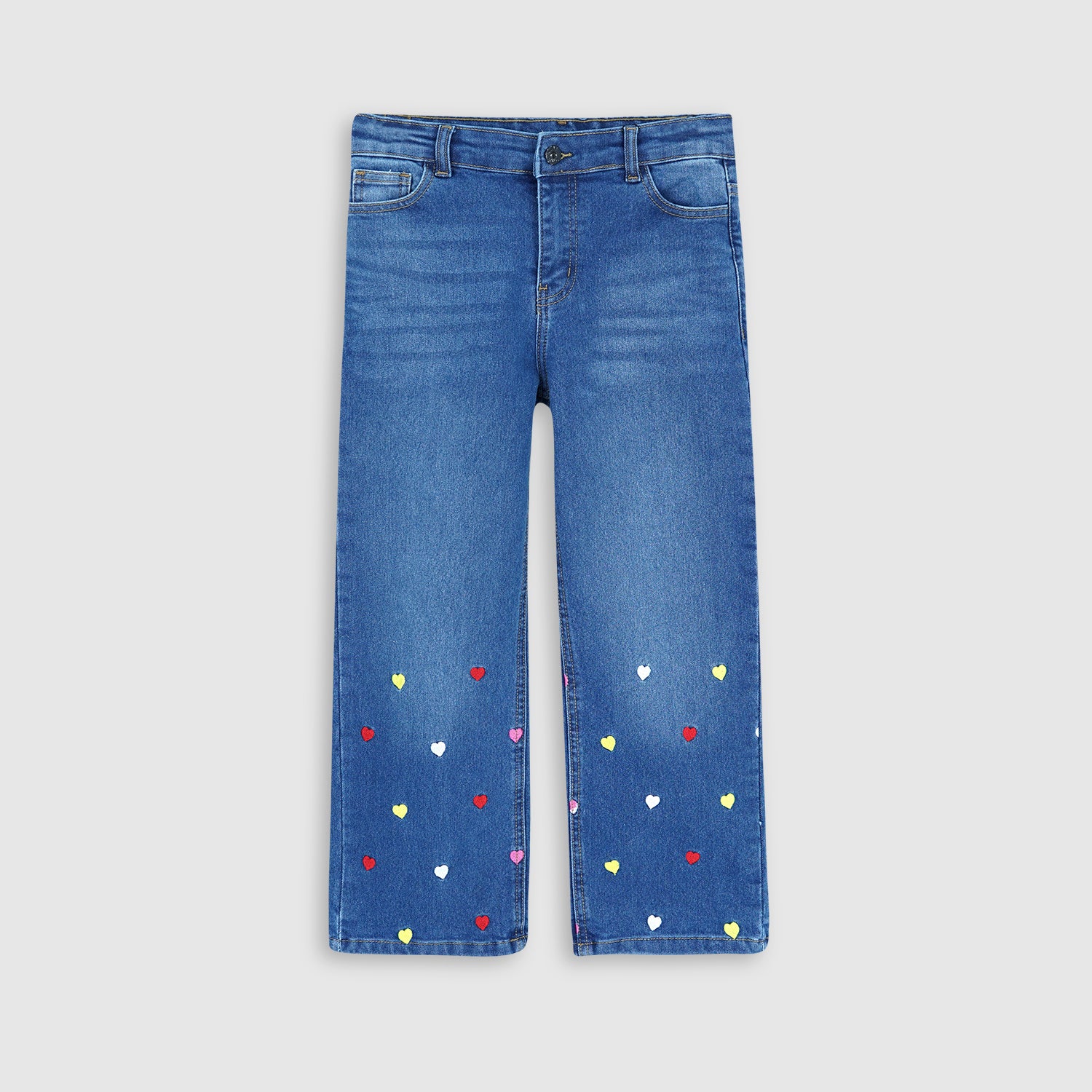 Girls Heart Embroidered Straight Fit Jeans