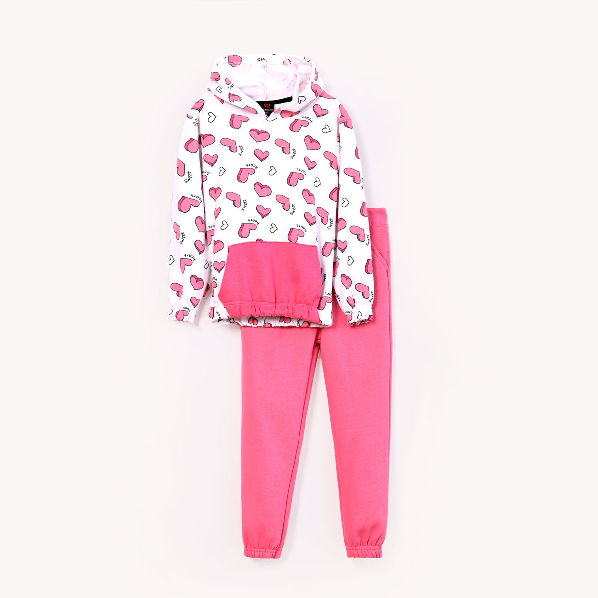 Girls Heart Printed Kangaroo Pocket Fleece Suit