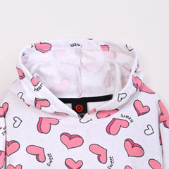 Girls Heart Printed Kangaroo Pocket Fleece Suit