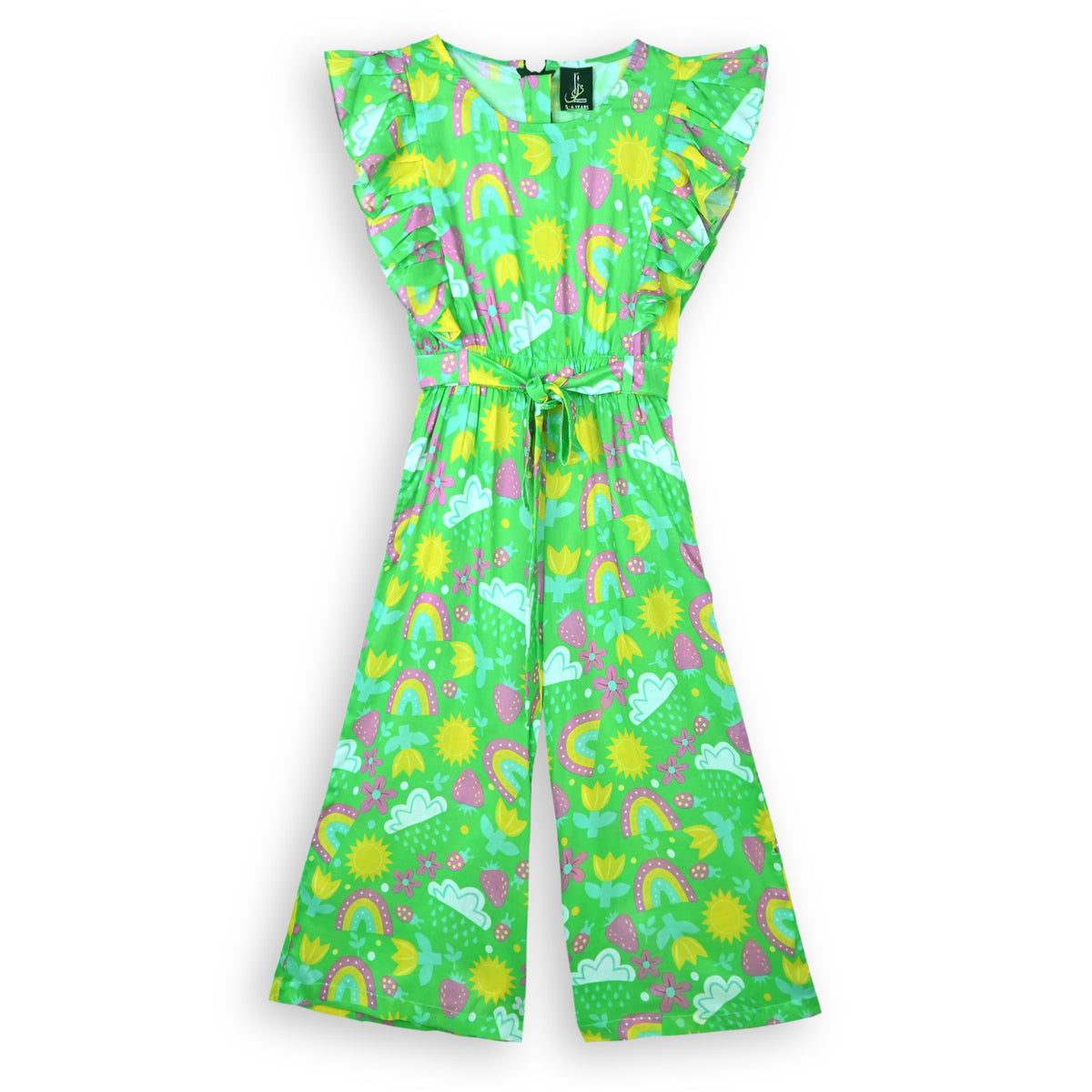 Fashion All Over Digital Printed Soft Cotton Frill Jumpsuit