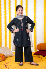 Girls Black Embroidered Cambric Suit | 3-Pieces Eastern Wear | Winter Collection