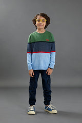 Jeep Blue & Green Striped Cotton Sweater – 100% Cotton | Winter Wear for Kids