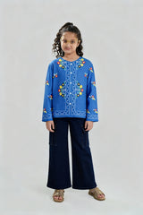 Blue Jacquard Embroidered Shirt | Elegant Winter Wear