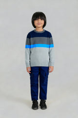 Jeep Striped Grey & Blue Cotton Sweater – 100% Cotton | Winter Wear for Kids