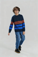 Keep Navy Blue Striped Cotton Sweater – 100% Cotton | Winter Wear for Kids