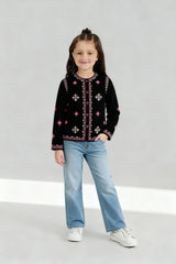Black Jacquard Embroidered Shirt – Elegant Winter Wear for Girls