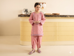 Girls Pink Embroidered 2 – Dobby Cotton Piece Kids Eastern Wear