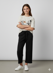 Girls' 100% Cotton 1x1 Rib Two-Piece Set – Boxy Graphic Tee & Wide-Leg Trousers