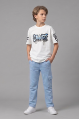 Boys “Coolest” Graphic T-Shirt & Blue Joggers Set – Stylish Casual Kids Wear