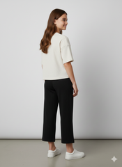 Girls' 100% Cotton 1x1 Rib Two-Piece Set – Boxy Graphic Tee & Wide-Leg Trousers