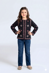 Black Jacquard Embroidered top – Elegant Winter Wear for Girls