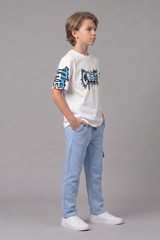 Boys “Coolest” Graphic T-Shirt & Blue Joggers Set – Stylish Casual Kids Wear