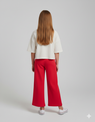 Girls' 100% Cotton 1x1 Rib Two-Piece Set – Boxy Nordic-Print Tee & Wide-Leg Trousers