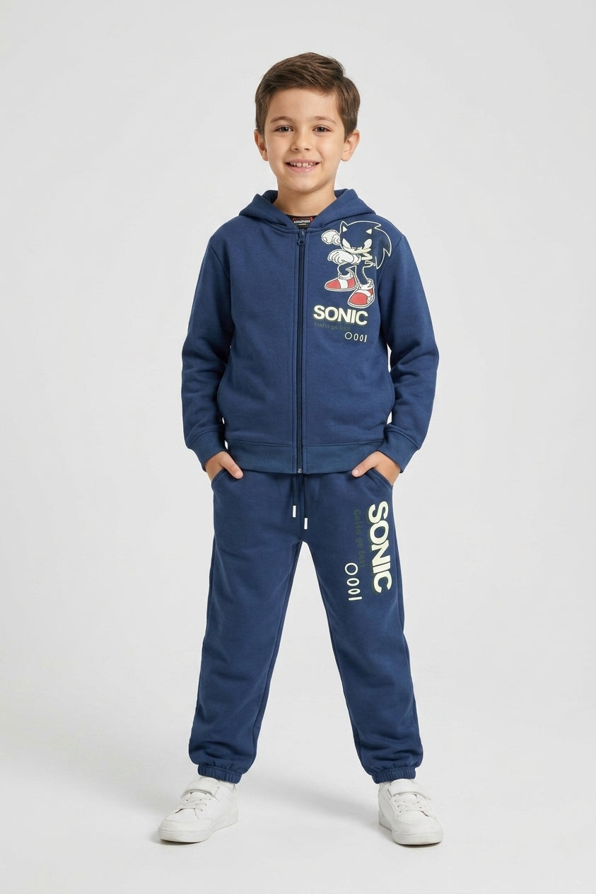 Kids Sonic Tracksuit – 100% Cotton Fleece | Zipper Hoodie & Jogger Set