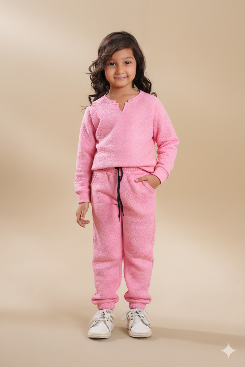 Pink Quilted Winter Suit with Neck Slit | Cozy 2-Piece Lounge Set-1