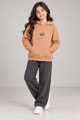 Unisex Kids Quilted Hoodie – Camel Brown-1