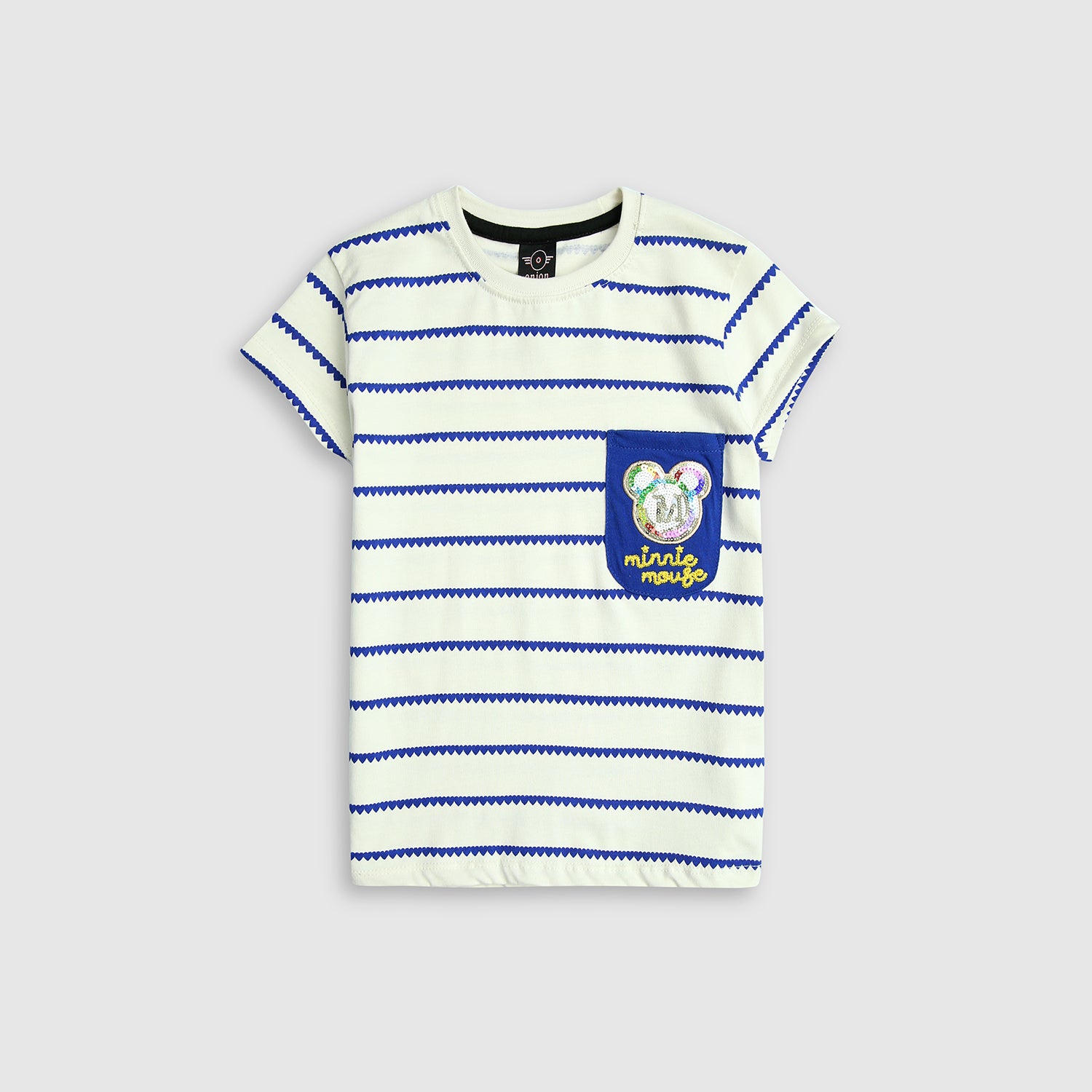 Girls Pure Cotton Striper Left Chest  Pocket & Embroidered T-shirt