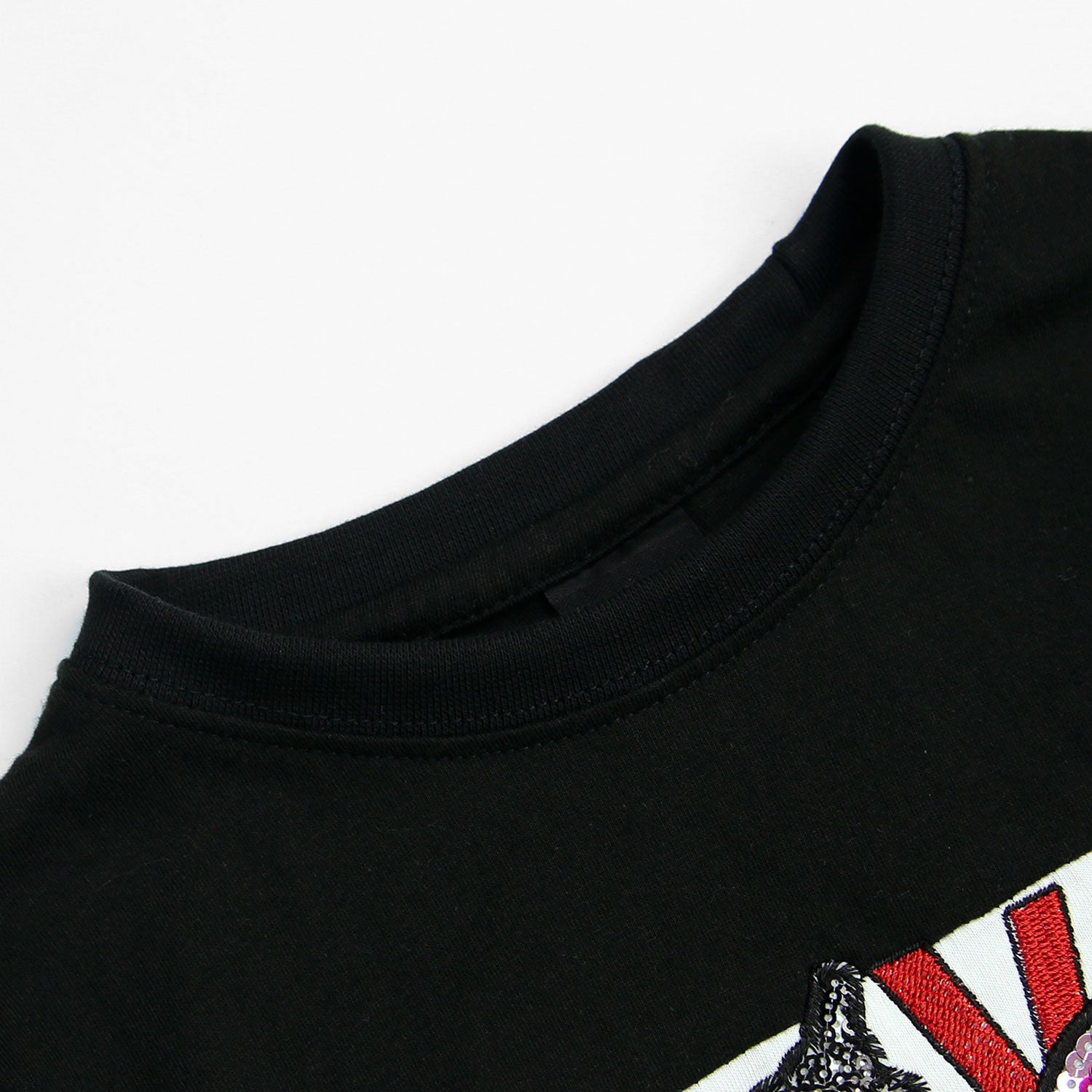 Girls Soft Cotton Sequin Decorated Black T-Shirt