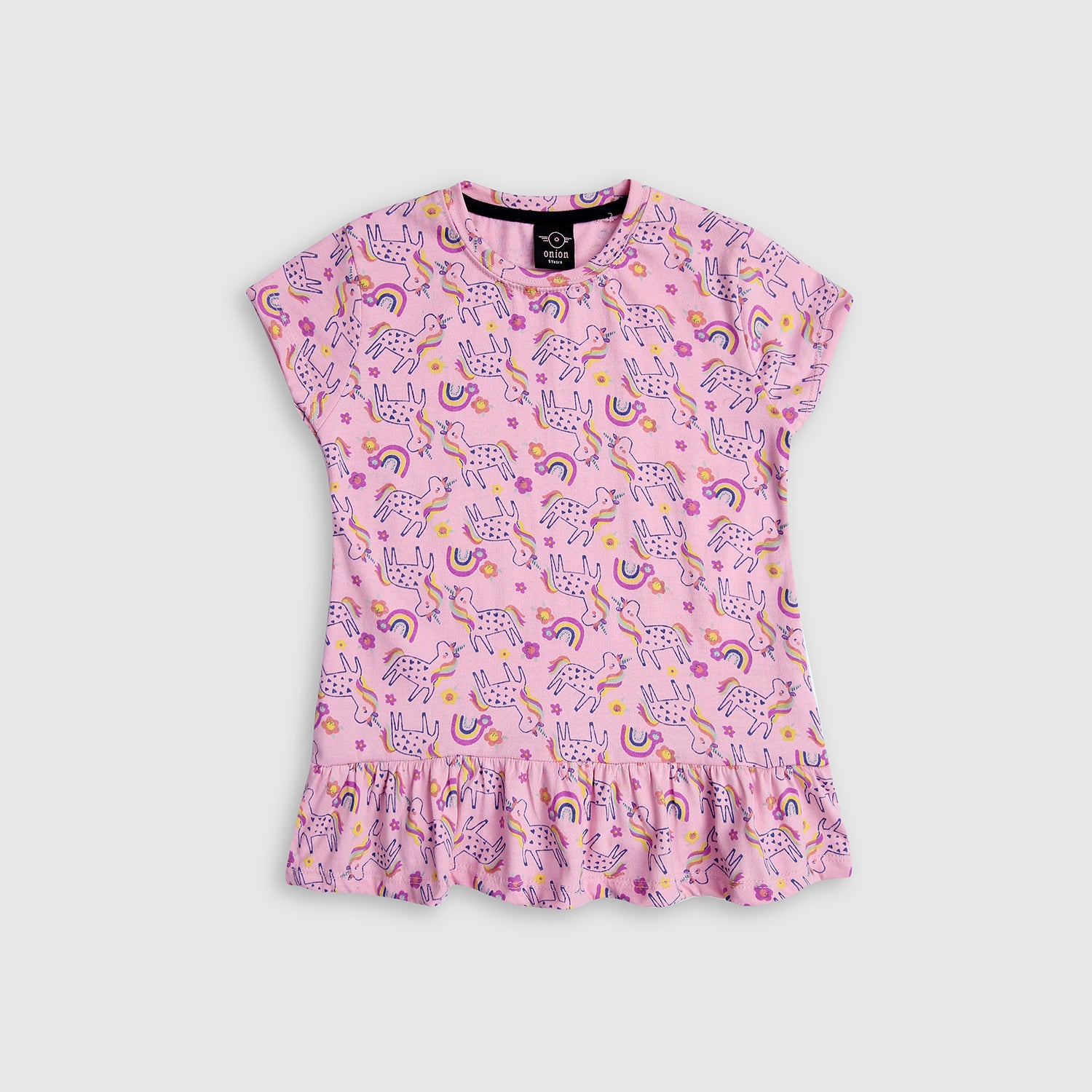 Girls Pure Cotton "Allover Printed" Pink T-shirt Frock