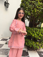 Girls Pink Embroidered 2 – Dobby Cotton Piece Kids Eastern Wear