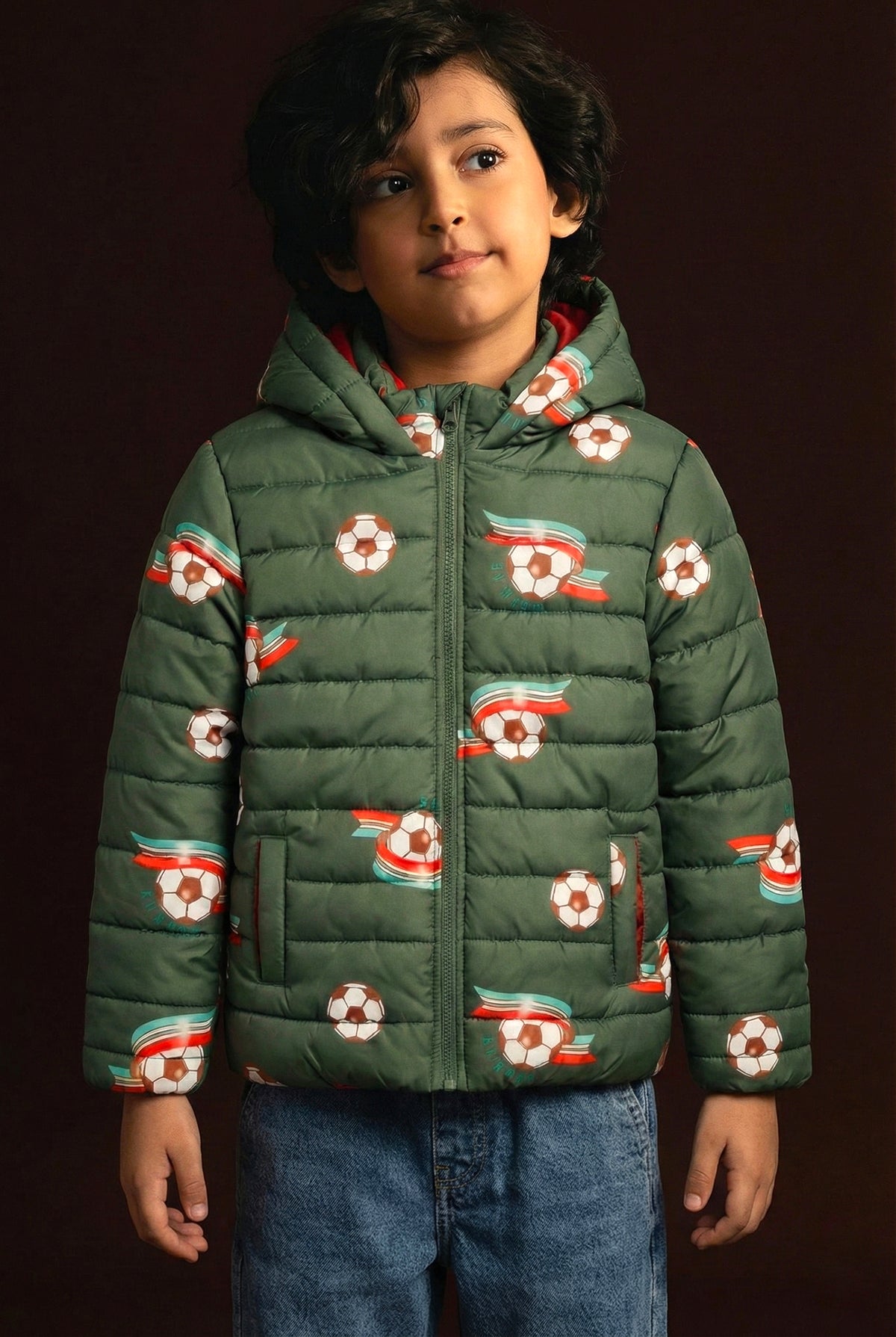 Kids Soccer Print Puffer Jacket – Ultra Warm Winter Wear