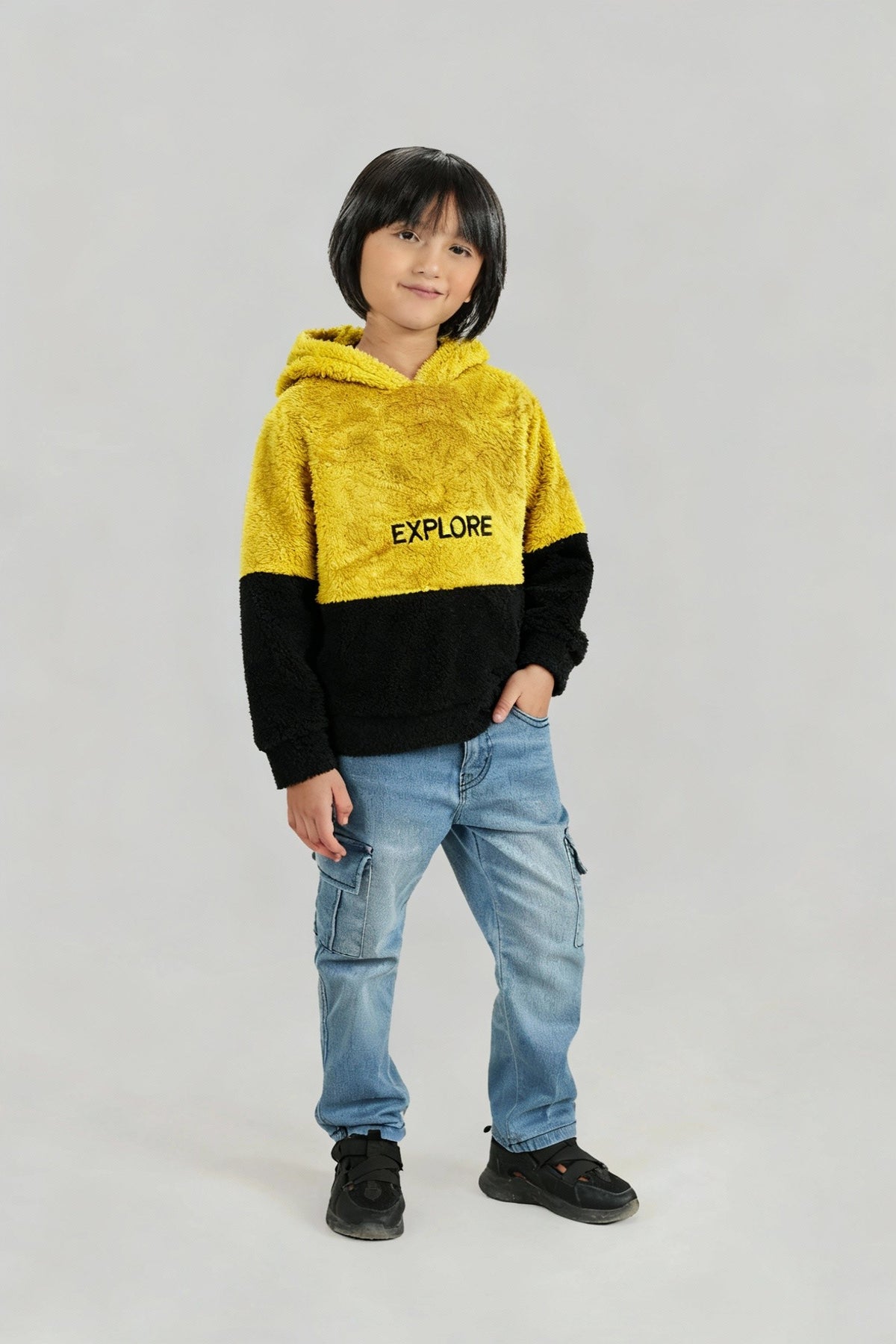 Kids "EXPLORE" Fur Hoodie – Ultra Soft Winter Wear (Boys)