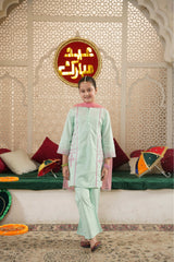 Mint Green Embroidered Kurta Set with Pink Dupatta