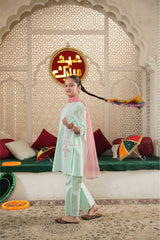 Mint Green Embroidered Kurta Set with Pink Dupatta