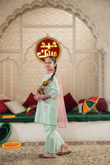Mint Green Embroidered Kurta Set with Pink Dupatta