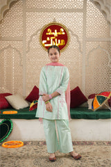 Mint Green Embroidered Kurta Set with Pink Dupatta